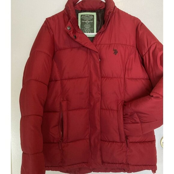 U.S. Polo Assn. Women’s Red Puffer Zip Up Jacket Coat (No Hood) Size M - Picture 1 of 12